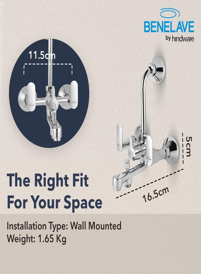 hindware Benelave by Hindware 3-in-1 Wall Mixer for Bathroom | Made of Brass | Mirror-like Chrome Polish Finish | Provision for Overhead Shower & Hand Shower | Volga Range | 7-Year Manufacturer Warranty - Image 5